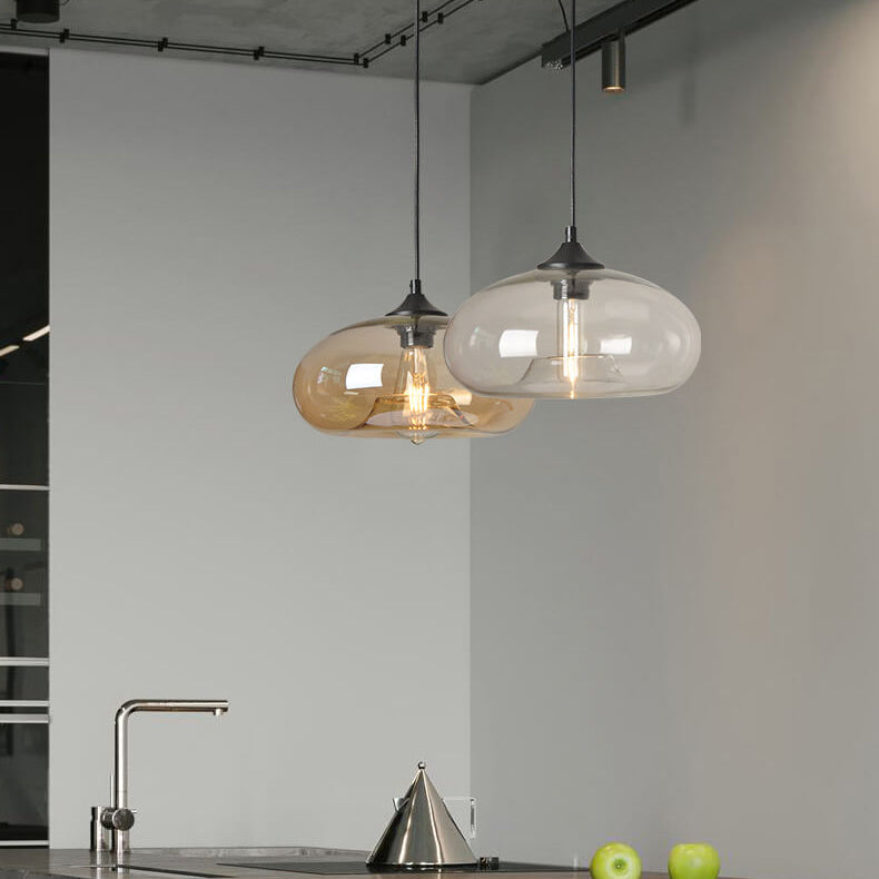 Creative Colored Glass Oval 1-Light Pendant Light