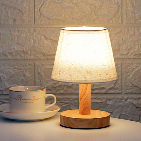 Vintage Linen Wood &amp; Fabric Table Lamp for Bedroom | Havora Designer Lighting