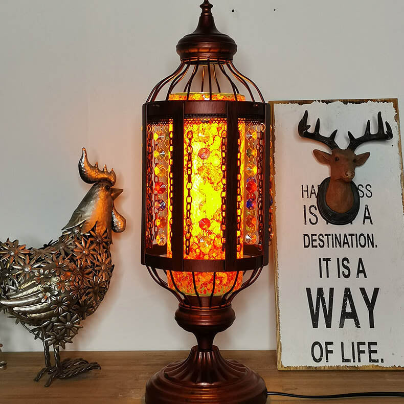 Vintage Turkish Table Lamp in Iron &amp; Stained Glass — Living Room Lighting | Havora