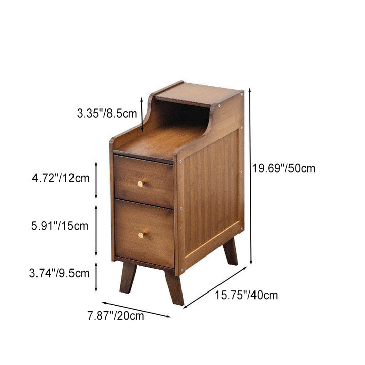 Traditional Japanese Rectangular Nan Bamboo Medium-density Fiberboard End Table 2-Drawer For Living Room