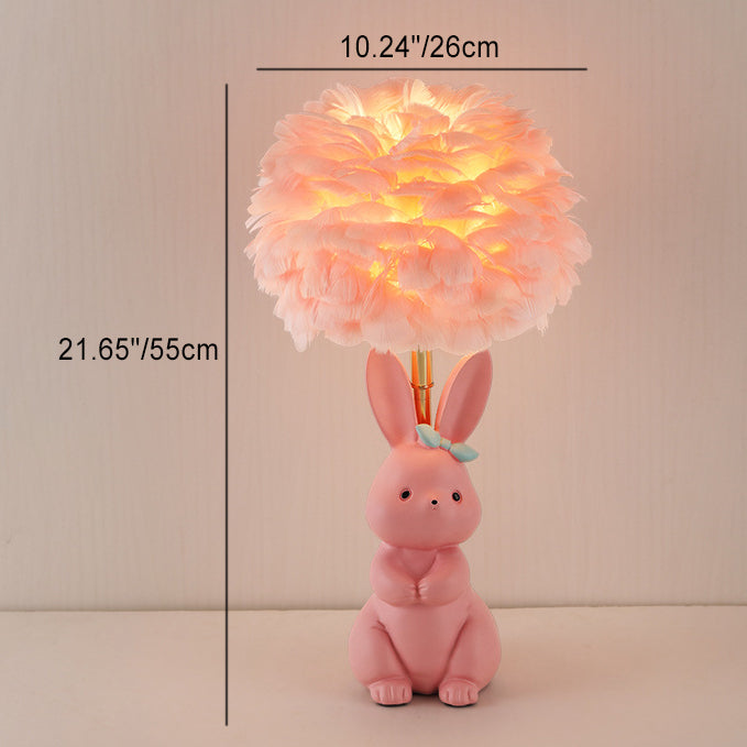 Modern Art Deco Rabbit Feather Orb Metal Goose Feather Glass 1-Light Table Lamp For Bedroom