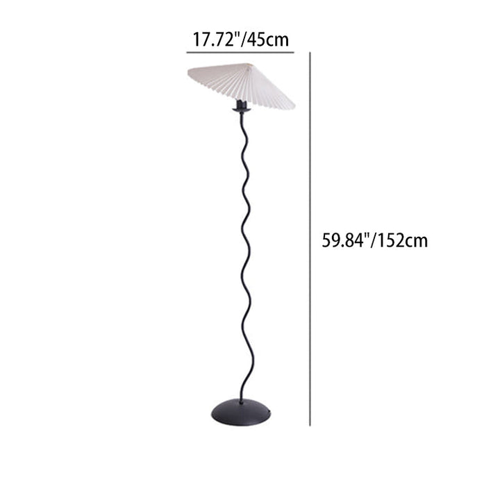 Traditional Japanese Fabric Iron Umbrella 1-Light Standing Floor Lamp For Living Room