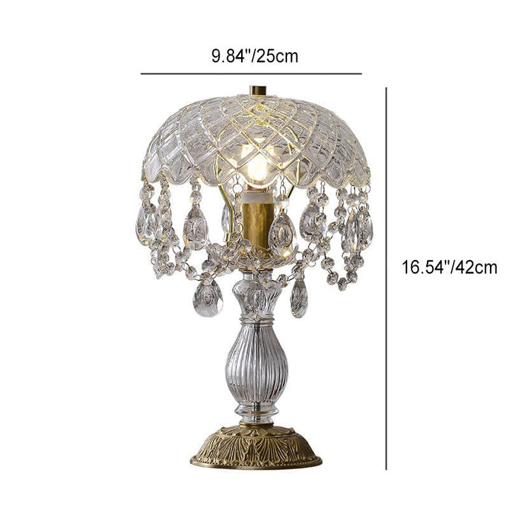 Modern Luxury Clear Glass Crystal Round Tassel Copper 1-Light Table Lamp for Bedroom
