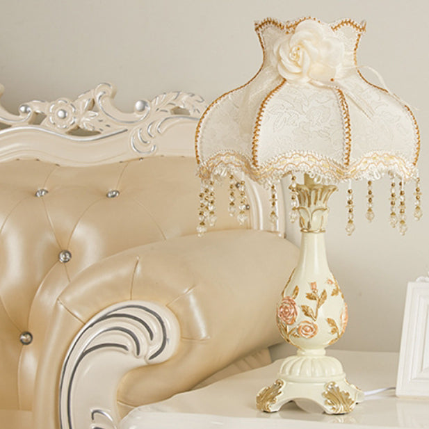 Traditional European Vase Table Lamp in Resin &amp; Fabric — Bedroom Lighting | Havora