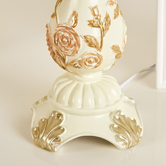 Traditional European Vase Table Lamp in Resin &amp; Fabric — Bedroom Lighting | Havora