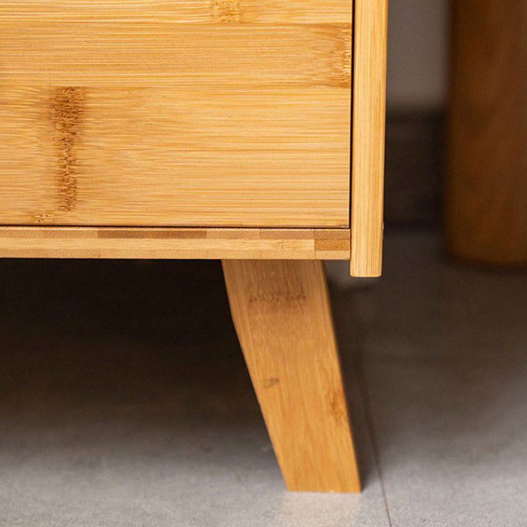 Traditional Japanese Rectangular Nan Bamboo Medium-density Fiberboard End Table 2-Drawer For Living Room