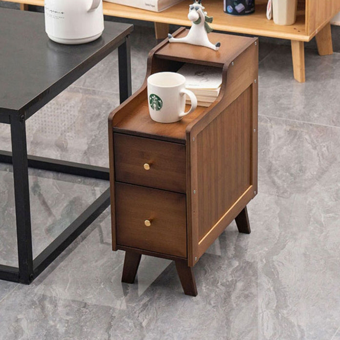 Traditional Japanese Rectangular Nan Bamboo Medium-density Fiberboard End Table 2-Drawer For Living Room