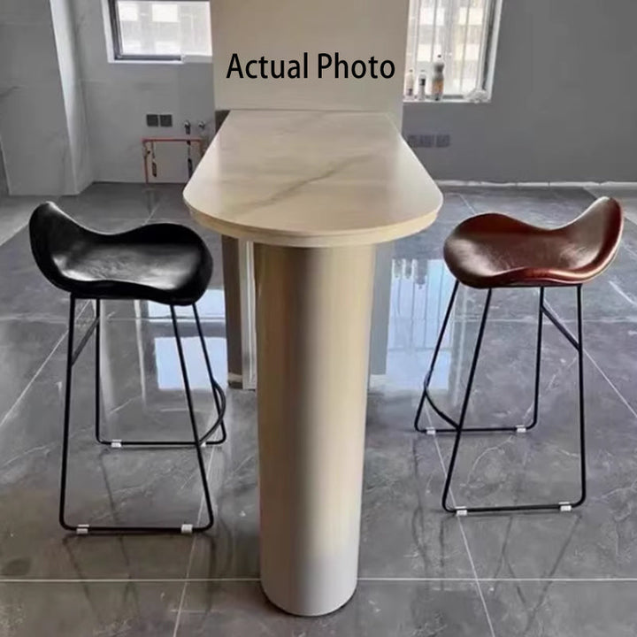 Contemporary Scandinavian PU Leather &amp; Iron Triangle Bar Stool With Backrest And Footrest For Kitchen &amp; Bar