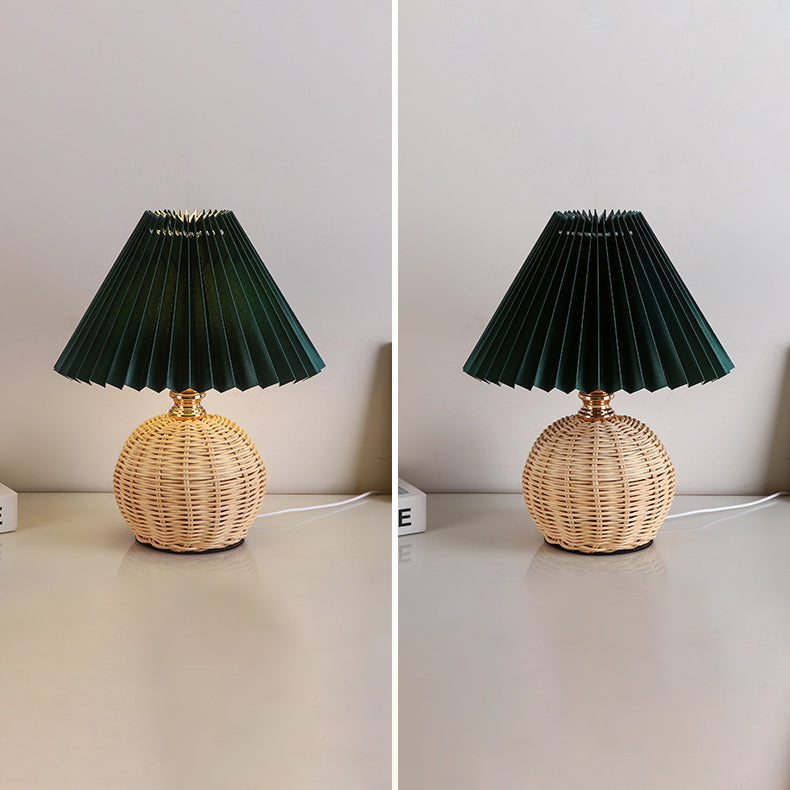 Contemporary Nordic Table Lamp in Rattan &amp; Fabric — Bedroom Lighting | Havora