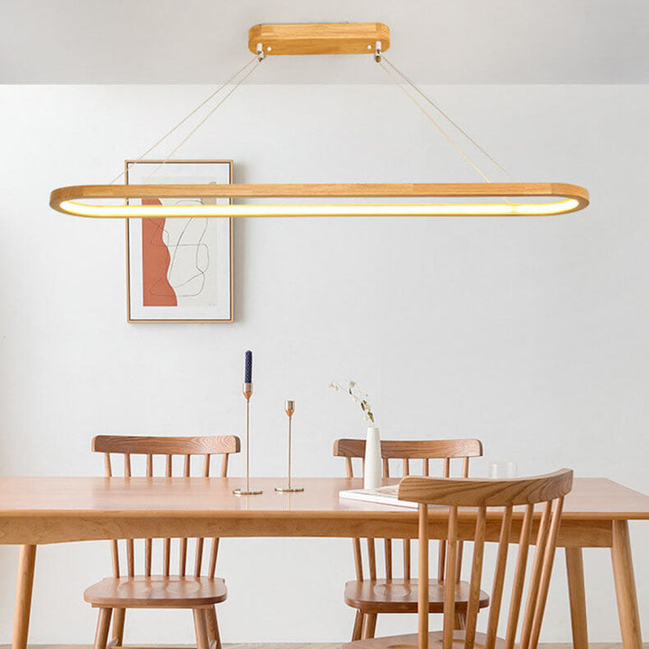 Modern Chinese Solid Wood Round Ring Frame Island Light LED Chandelier