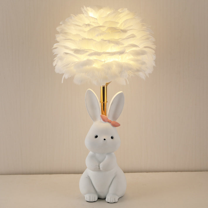 Modern Art Deco Rabbit Feather Orb Metal Goose Feather Glass 1-Light Table Lamp For Bedroom