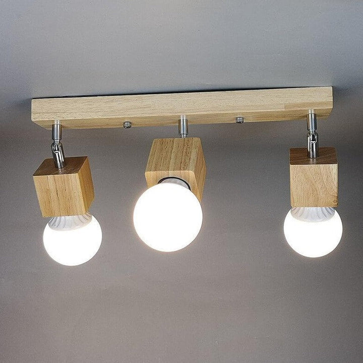 Modern Minimalist Ash Wood Iron Square 1/3-Light Flush Mount Ceiling Light For Living Room
