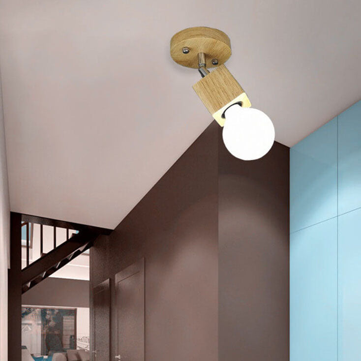 Modern Minimalist Ash Wood Iron Square 1/3-Light Flush Mount Ceiling Light For Living Room