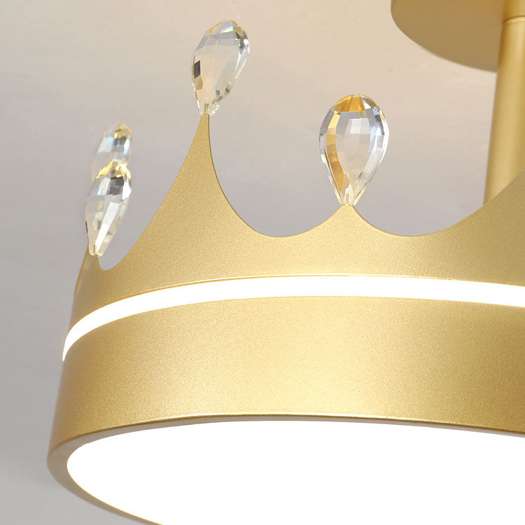 Contemporary Creative Cartoon Crown LED Kids Semi-Flush Mount Ceiling Light For Bedroom