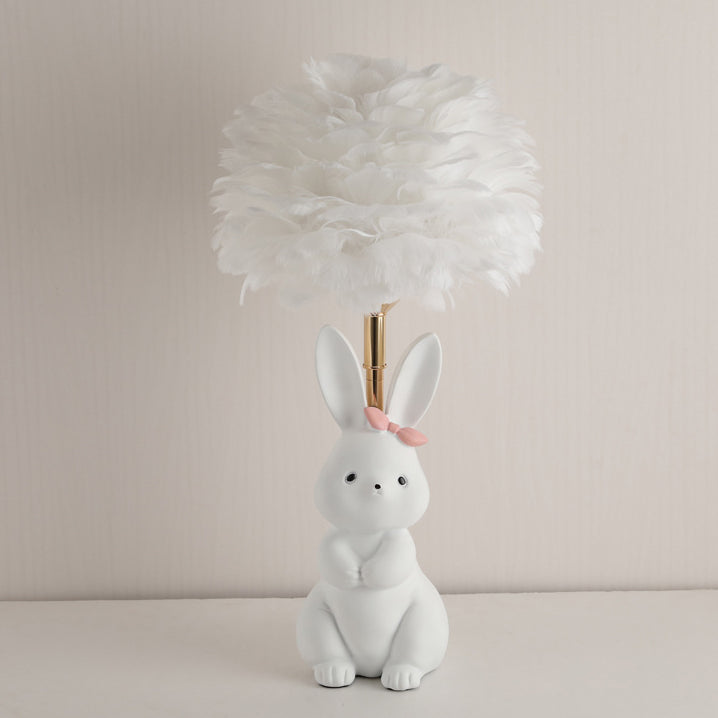 Modern Art Deco Rabbit Feather Orb Metal Goose Feather Glass 1-Light Table Lamp For Bedroom