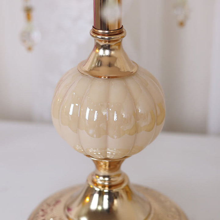 European Vintage Floral Table Lamp in Fabric, Glass &amp; Hardware — Bedroom Lighting | Havora