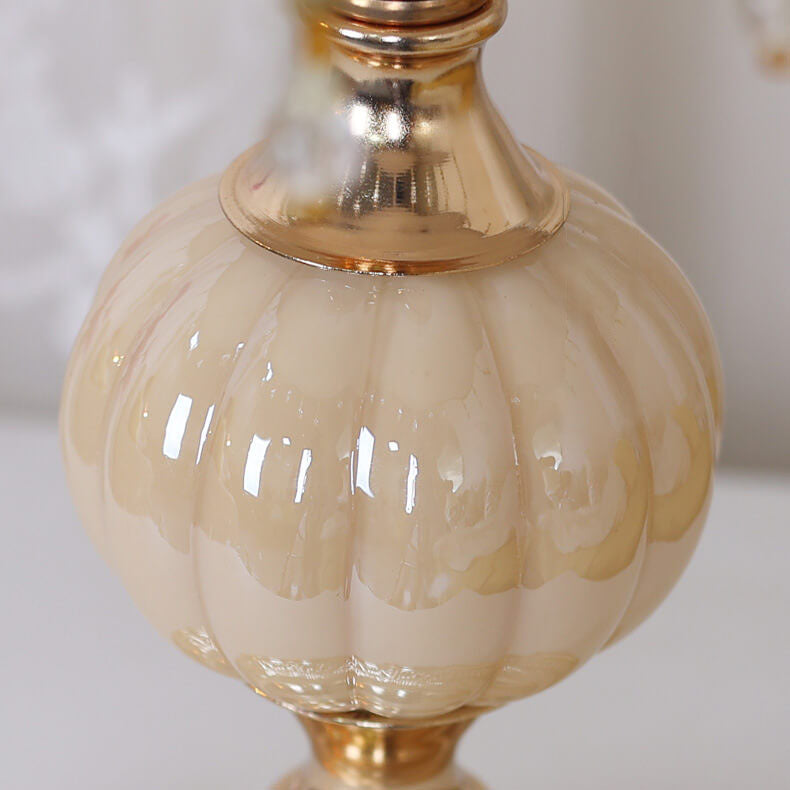 European Vintage Floral Table Lamp in Fabric, Glass &amp; Hardware — Bedroom Lighting | Havora
