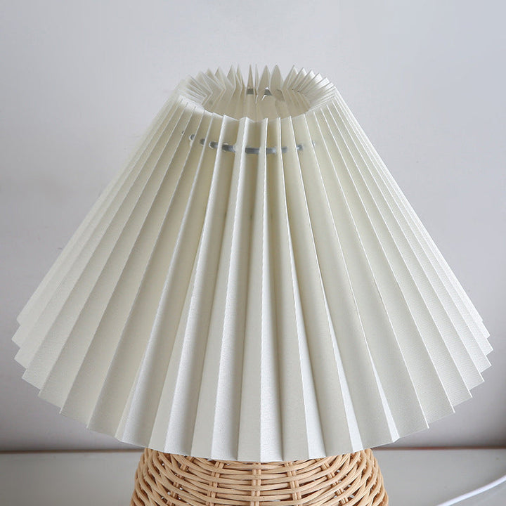 Contemporary Nordic Table Lamp in Rattan &amp; Fabric — Bedroom Lighting | Havora