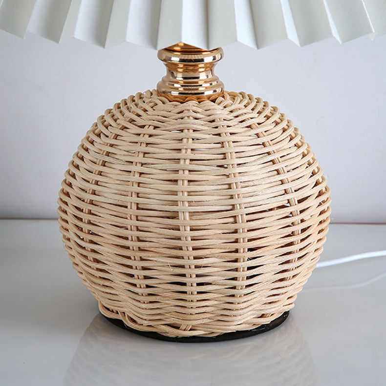 Contemporary Nordic Table Lamp in Rattan &amp; Fabric — Bedroom Lighting | Havora