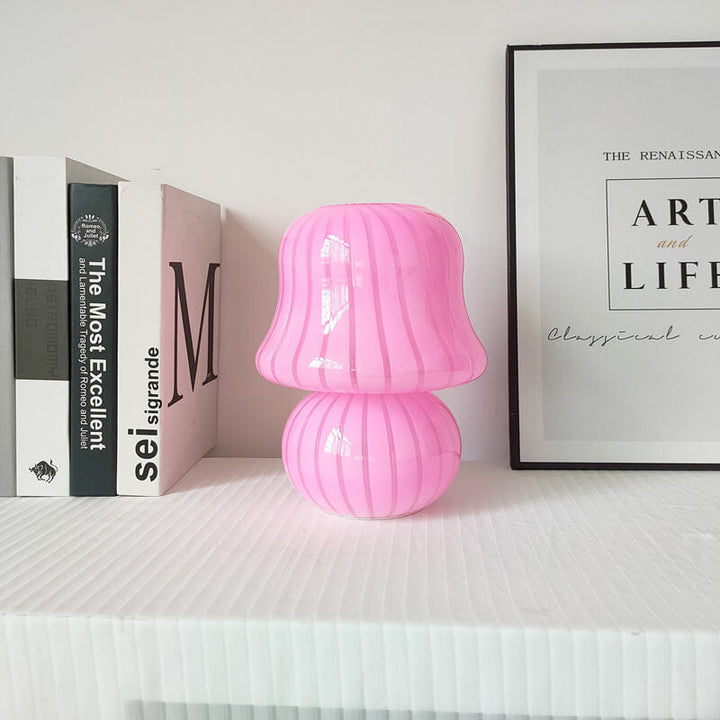 French Cream Handmade Glass Mushroom 1-Light Table Lamp
