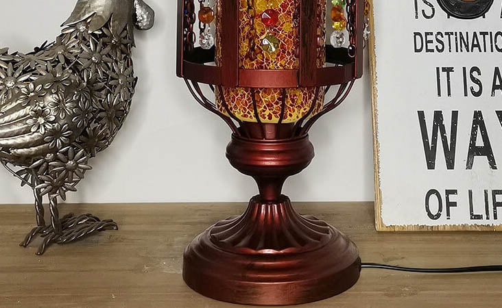 Vintage Turkish Table Lamp in Iron &amp; Stained Glass — Living Room Lighting | Havora