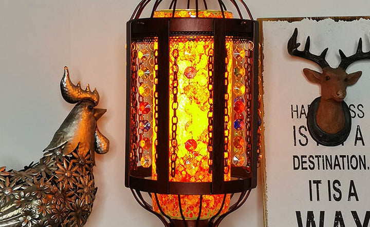 Vintage Turkish Table Lamp in Iron &amp; Stained Glass — Living Room Lighting | Havora