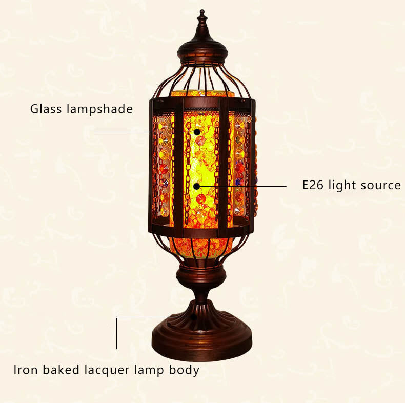 Vintage Turkish Table Lamp in Iron &amp; Stained Glass — Living Room Lighting | Havora