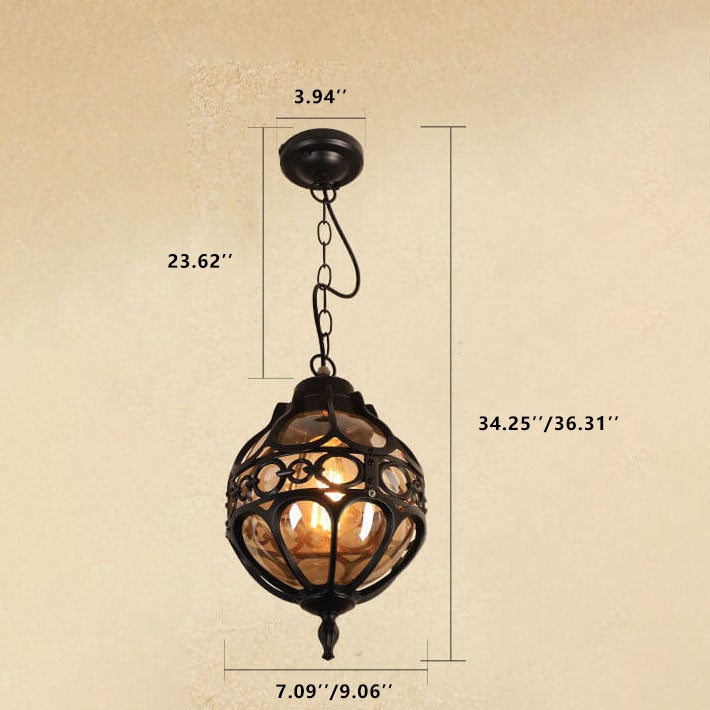 Retro Industrial Globe Shape 1-Light Outdoor Waterproof Pendant Light