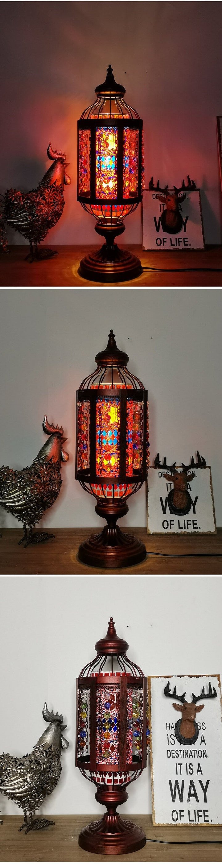 Vintage Turkish Table Lamp in Iron &amp; Stained Glass — Living Room Lighting | Havora