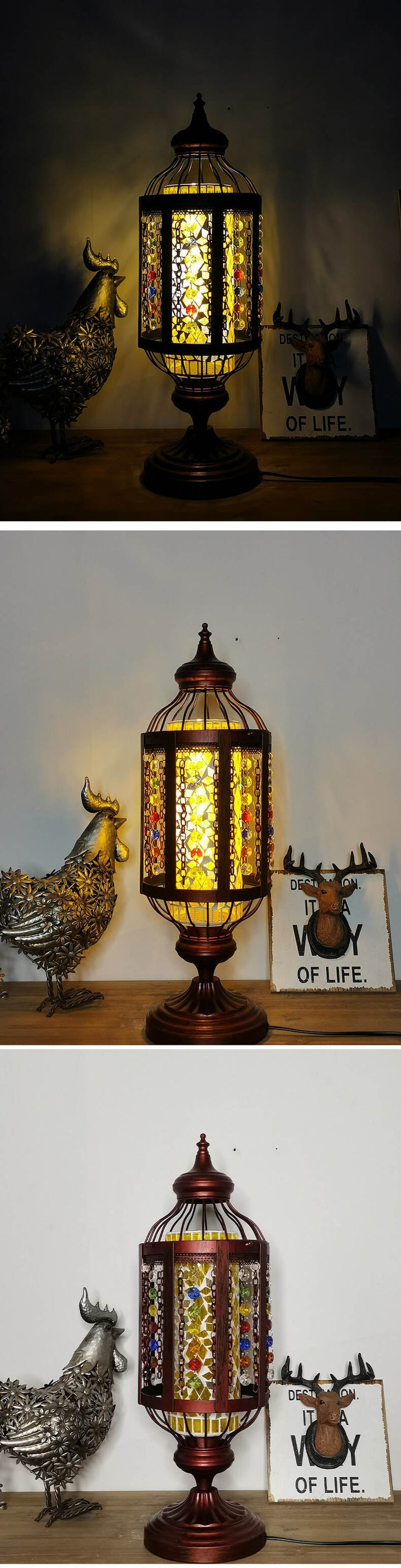 Vintage Turkish Table Lamp in Iron &amp; Stained Glass — Living Room Lighting | Havora