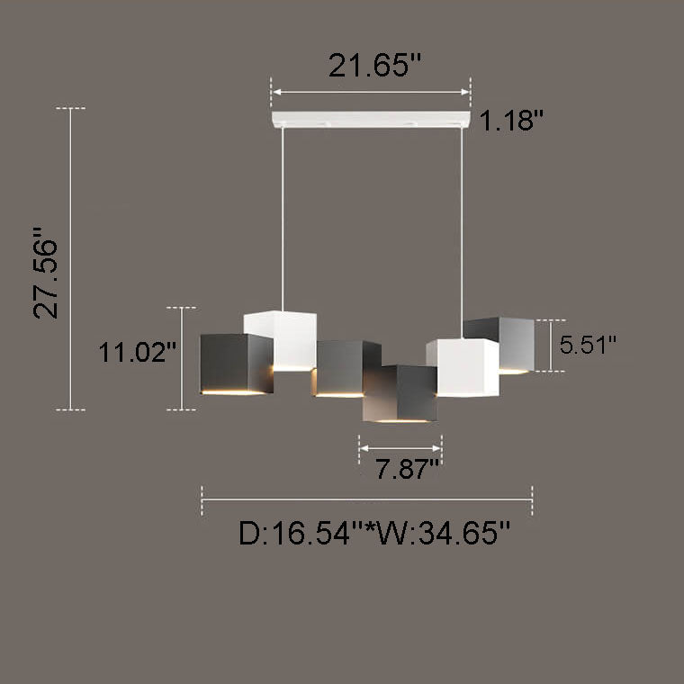 Modern Creative Square Geometric Iron LED Macaron Chandelier