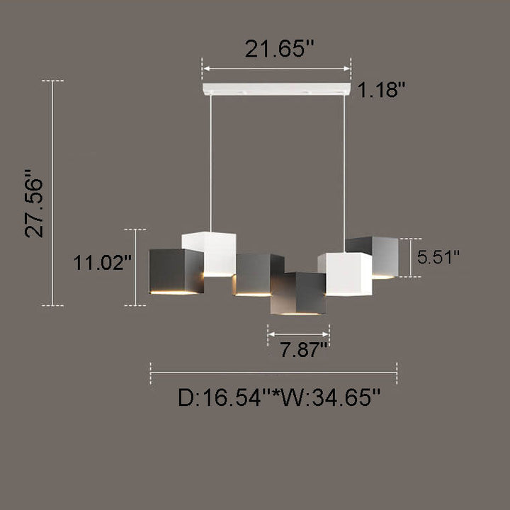 Modern Creative Square Geometric Iron LED Macaron Chandelier