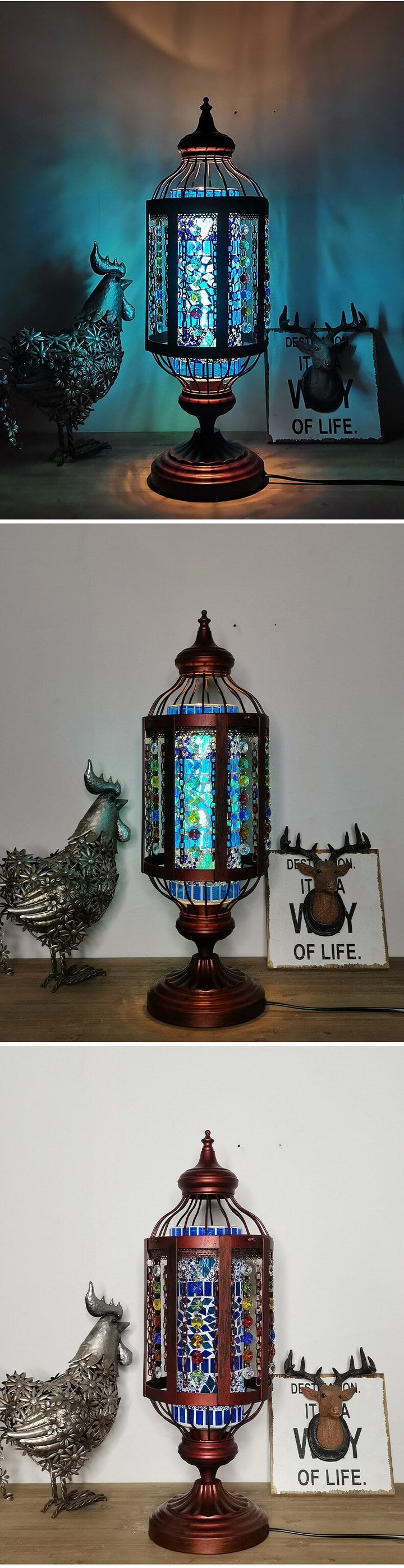 Vintage Turkish Table Lamp in Iron &amp; Stained Glass — Living Room Lighting | Havora