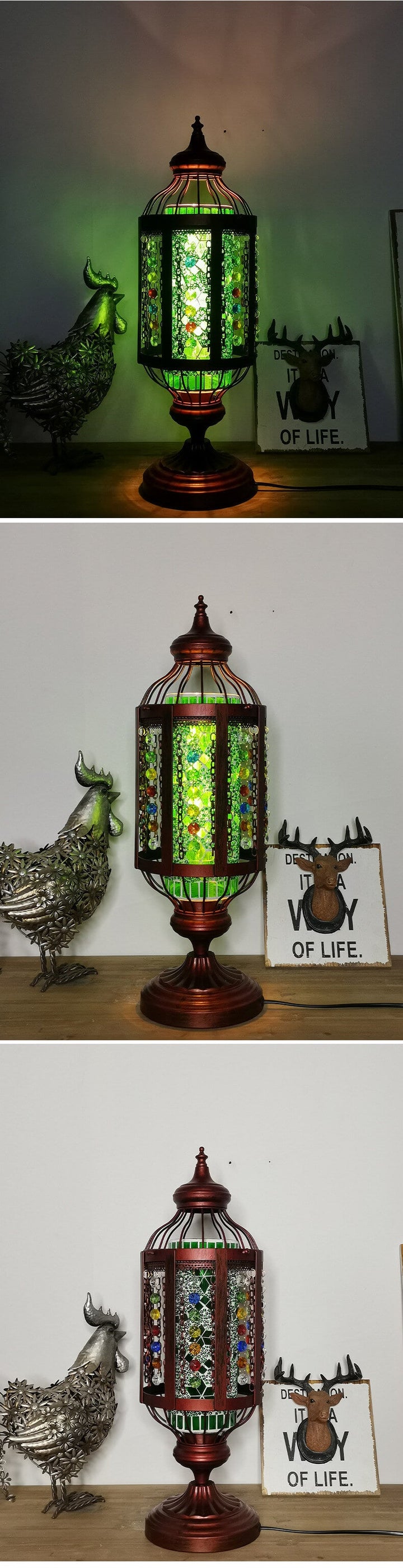 Vintage Turkish Table Lamp in Iron &amp; Stained Glass — Living Room Lighting | Havora