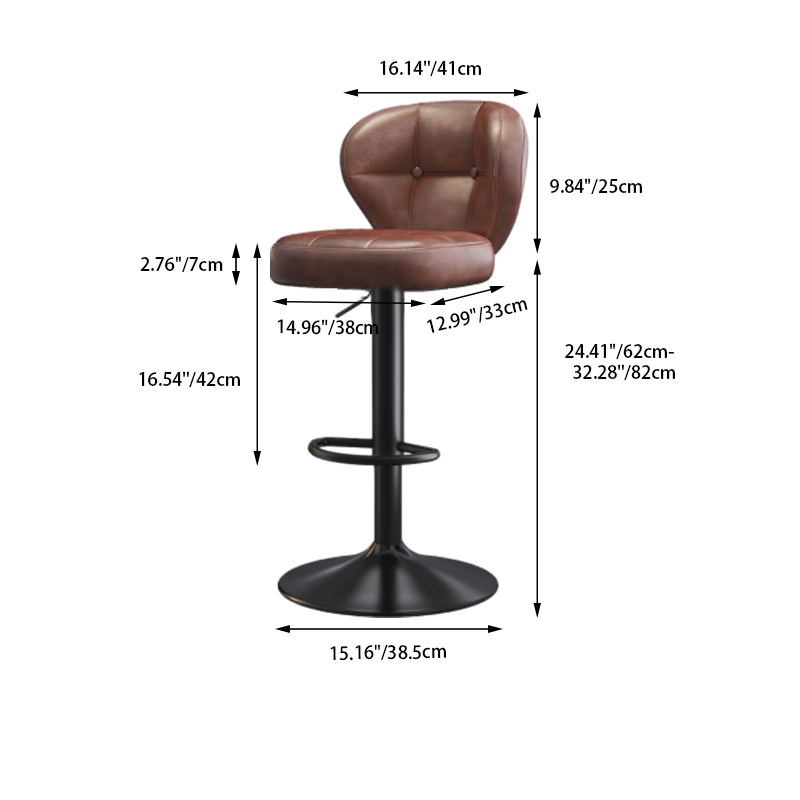 Modern Minimalist Square Rectangular Faux Nappa Leather Carbon Steel Swivel Height-adjustable Bar Stool Backrest Armless For Dining Room &amp; Kitchen