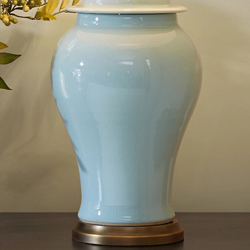 Traditional Rustic Vase Ceramic &amp; Fabric Table Lamp for Study | Havora Designer Lighting