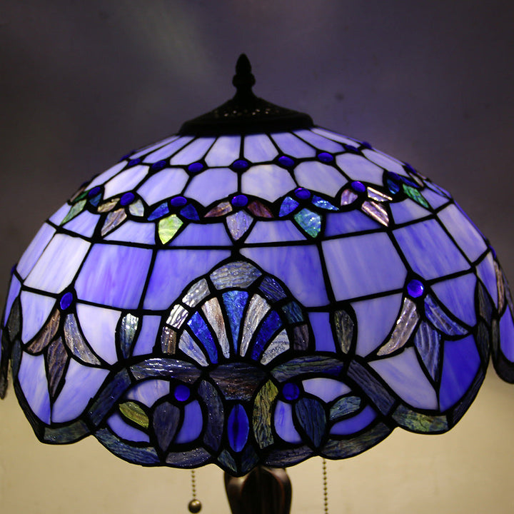 Traditional Tiffany Glass Stained Glass Cone Pull Cord 2-Light Table Lamp for Bedroom