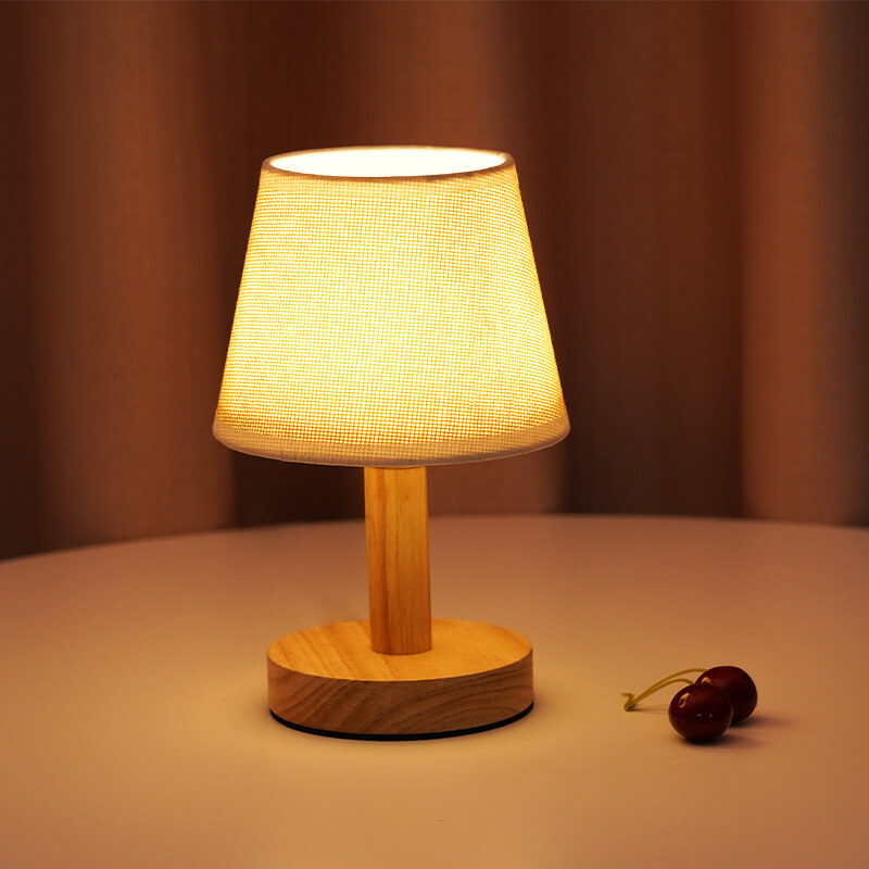 Vintage Linen Wood &amp; Fabric Table Lamp for Bedroom | Havora Designer Lighting