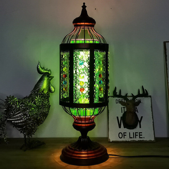 Vintage Turkish Table Lamp in Iron &amp; Stained Glass — Living Room Lighting | Havora
