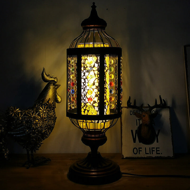 Vintage Turkish Table Lamp in Iron &amp; Stained Glass — Living Room Lighting | Havora