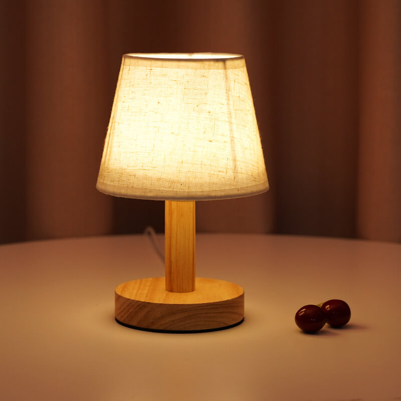 Vintage Linen Wood &amp; Fabric Table Lamp for Bedroom | Havora Designer Lighting