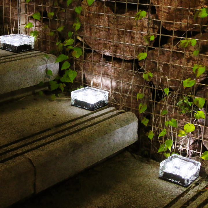 Solar LED Ice Brick Waterproof Glass Ground Light Garden Light