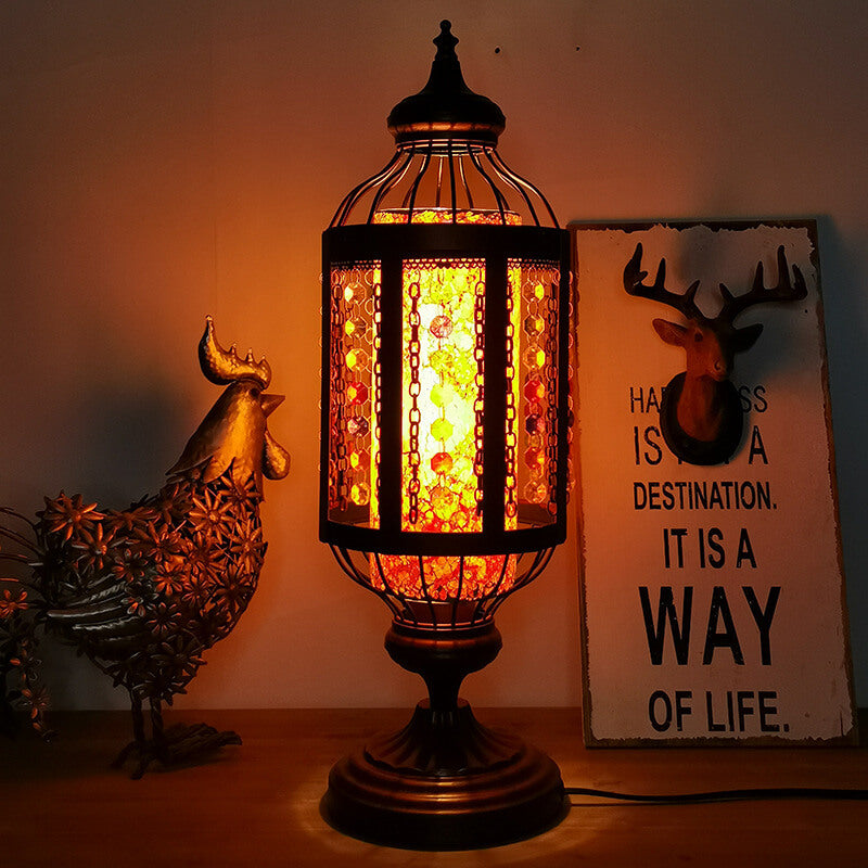 Vintage Turkish Table Lamp in Iron &amp; Stained Glass — Living Room Lighting | Havora