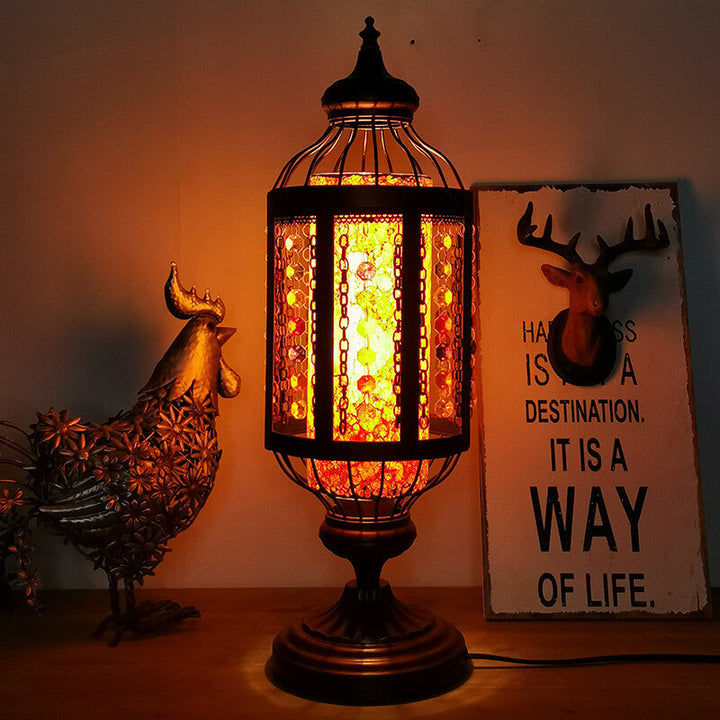 Vintage Turkish Table Lamp in Iron &amp; Stained Glass — Living Room Lighting | Havora