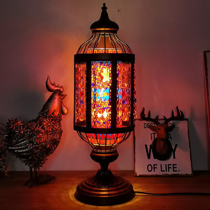 Vintage Turkish Table Lamp in Iron &amp; Stained Glass — Living Room Lighting | Havora