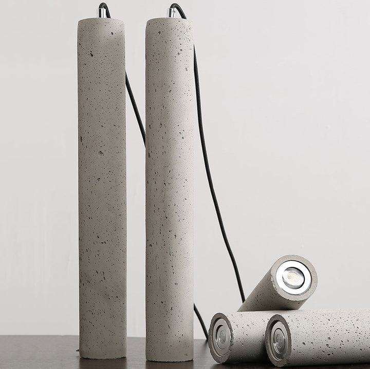 Contemporary Industrial Cylindrical Rough Texture Cement 1-Light Pendant Light For Living Room