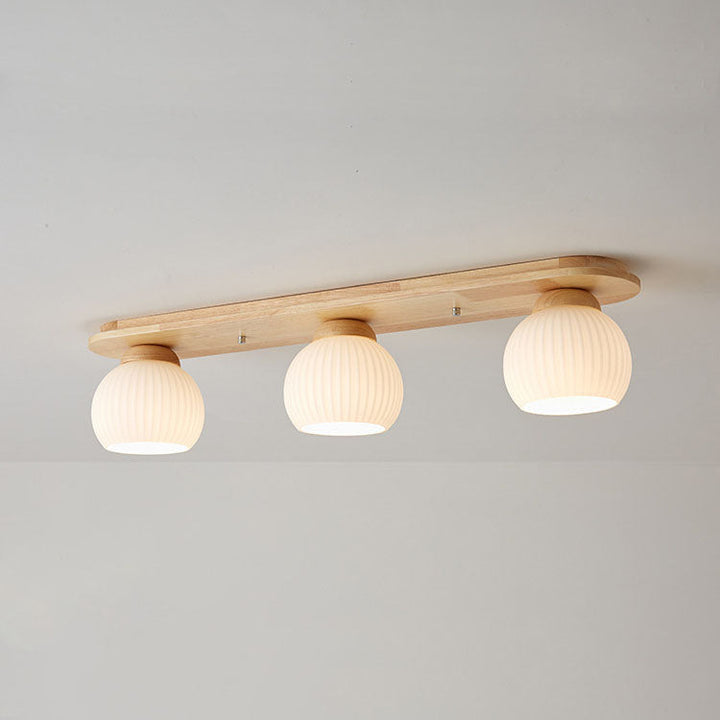 Traditional Japanese Striped Glass Wood Long Plate 2/3 Light Flush Mount Ceiling Light