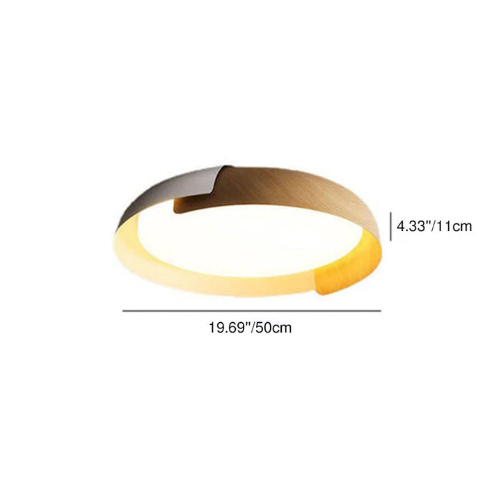 Minimalist Round Bowl Wood Grain LED Flush Mount Ceiling Light
