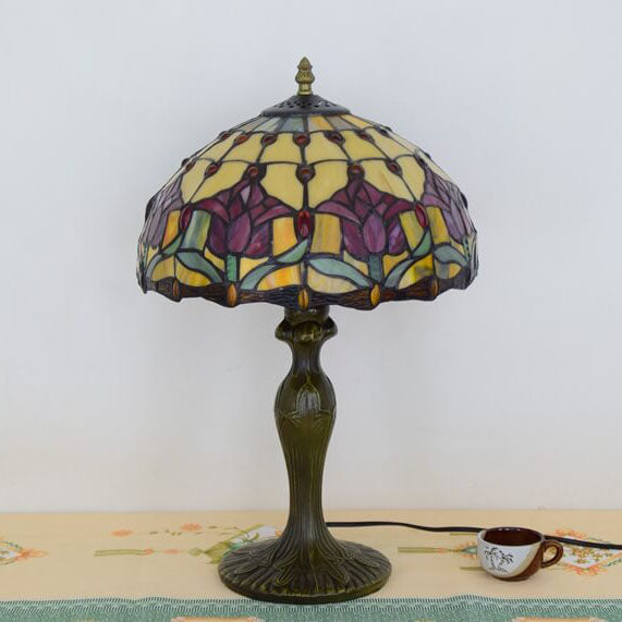 Tiffany Style Red Tulip Stained Glass 1-Light Table Lamp