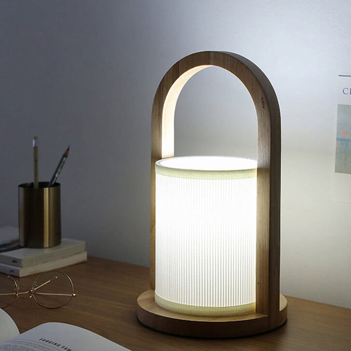 Nordic Fabric Column Solid Wood Portable Design 1-Light Table Lamp